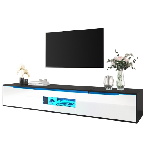 STREAMDALE FURNITURE  High-Gloss Tv Stand W/ Led, White/black, No Glass Doors