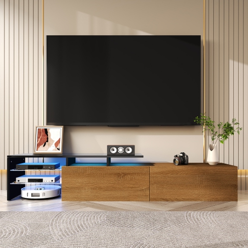 STREAMDALE FURNITURE  Modern Tv Stand - & Wood, Glass, Led, Stylish Design In Black