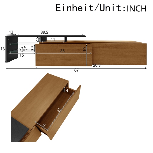 Modern TV Stand - Black & Wood, Glass, LED, Stylish Design