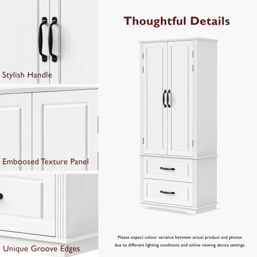 Farmhouse Pantry Cabinet - 71" Freestanding Cupboard w/ Drawers & Shelves, White