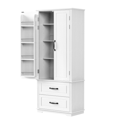 Farmhouse Pantry Cabinet - 71" Freestanding Cupboard w/ Drawers & Shelves, White
