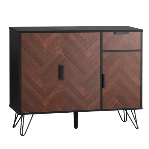Black & Wood Sideboard Storage Cabinet w/ Drawer & Adjustable Shelves