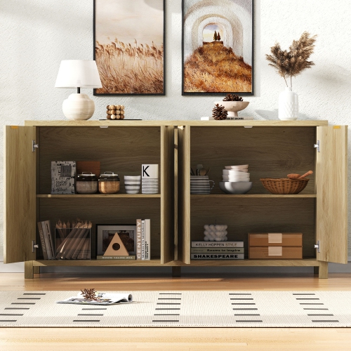 55" Farmhouse Buffet Cabinet - 4 Door Sideboard with Storage, Natural