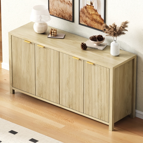 55" Farmhouse Buffet Cabinet - 4 Door Sideboard with Storage, Natural