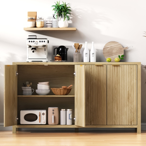 55" Farmhouse Buffet Cabinet - 4 Door Sideboard with Storage, Natural