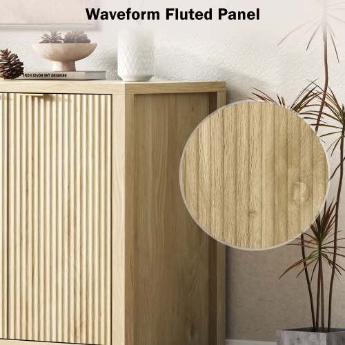 55" Farmhouse Buffet Cabinet - 4 Door Sideboard with Storage, Natural