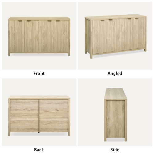 55" Farmhouse Buffet Cabinet - 4 Door Sideboard with Storage, Natural
