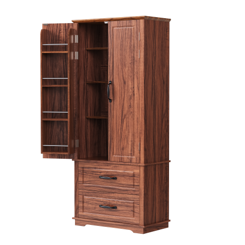 Farmhouse Pantry Cabinet - 71" Freestanding Cupboard w/ Drawers & Shelves, Brown