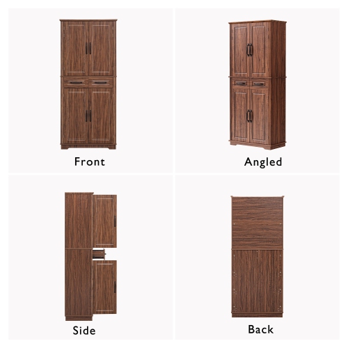 Farmhouse Pantry Cabinet - 72" Tall, Pull Out Organizers, Brown