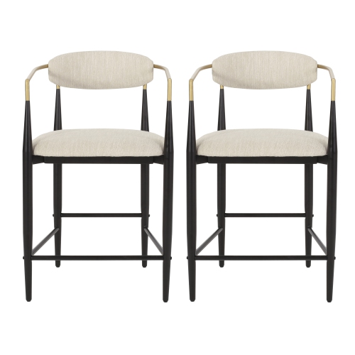 Set of 2 Modern Counter Stools - Black & Gold Accents