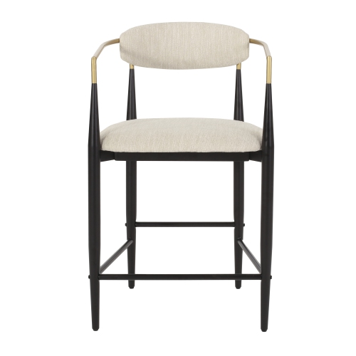 Set of 2 Modern Counter Stools - Black & Gold Accents
