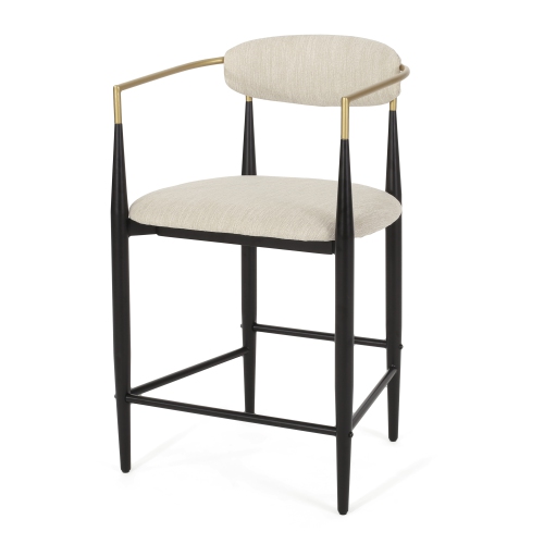 Set of 2 Modern Counter Stools - Black & Gold Accents