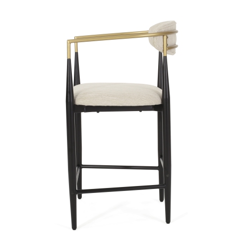 Set of 2 Modern Counter Stools - Black & Gold Accents