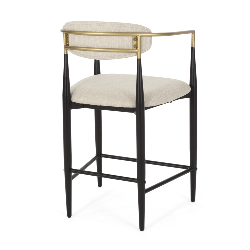 Set of 2 Modern Counter Stools - Black & Gold Accents