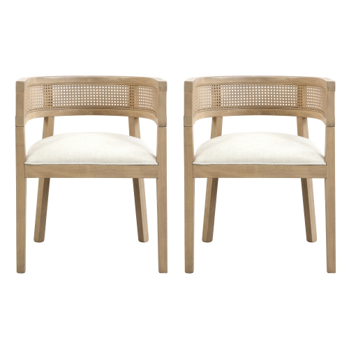 2-Piece Rattan Back Dining Chairs - Wood Frame, Upholstered Seats