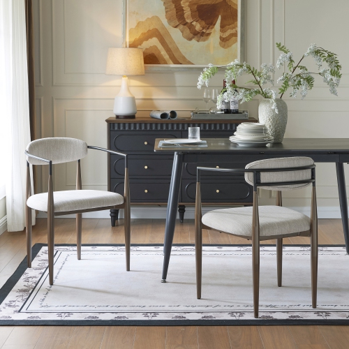 Set of 2 Modern Upholstered Dining Chairs - Gold Accent