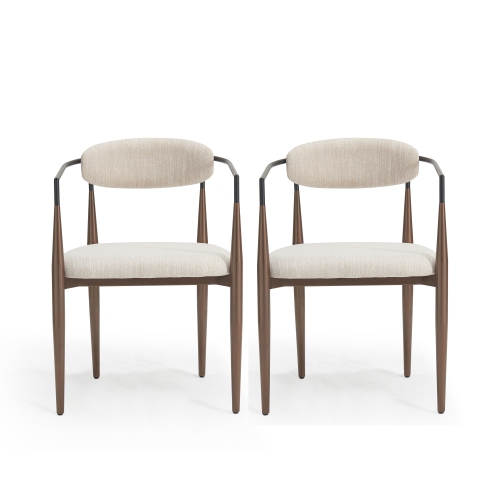 Set of 2 Modern Upholstered Dining Chairs - Gold Accent