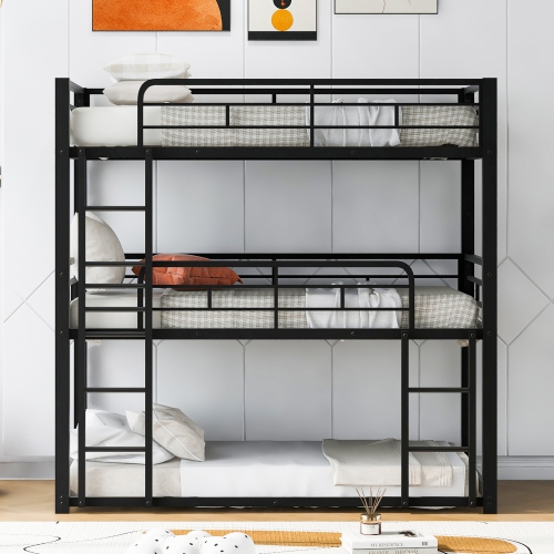Metal Twin Size Triple Bunk Bed, Black