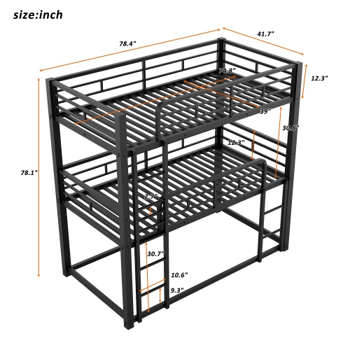 Metal Twin Size Triple Bunk Bed, Black