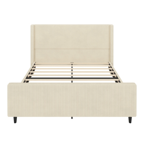 King Corduroy Wingback Bed Frame - 50.7" High, Cream