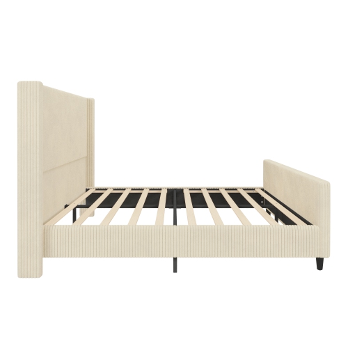 King Corduroy Wingback Bed Frame - 50.7" High, Cream