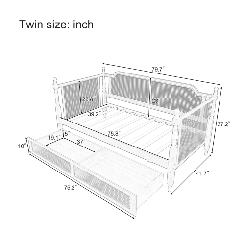 Rattan Twin Daybed w/ 2 Drawers - Antique Walnut