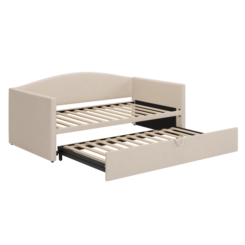 Velvet Twin Daybed with Pop-Up Trundle - Beige