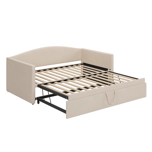 Velvet Twin Daybed with Pop-Up Trundle - Beige