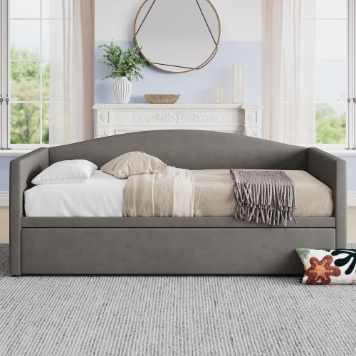 Velvet Twin Daybed with Pop-Up Trundle - Gray
