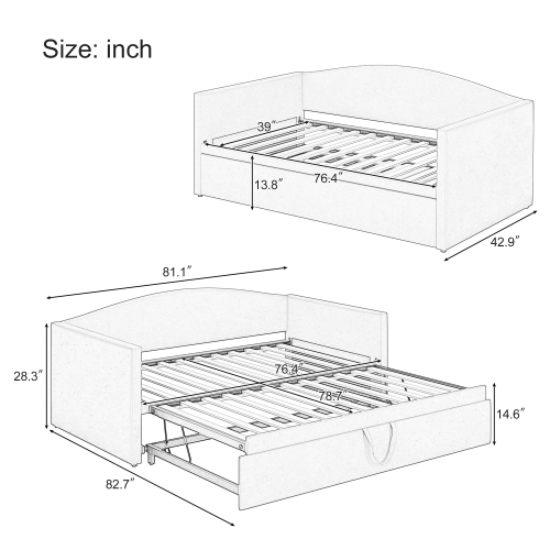 Velvet Twin Daybed with Pop-Up Trundle - Gray