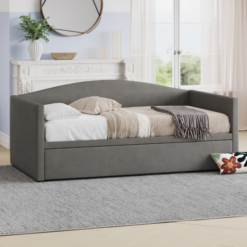 Velvet Twin Daybed with Pop-Up Trundle - Gray