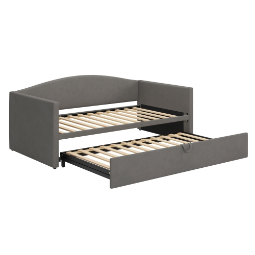 Velvet Twin Daybed with Pop-Up Trundle - Gray