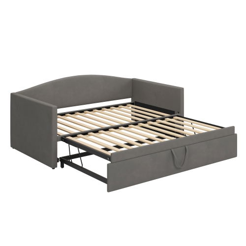 Velvet Twin Daybed with Pop-Up Trundle - Gray