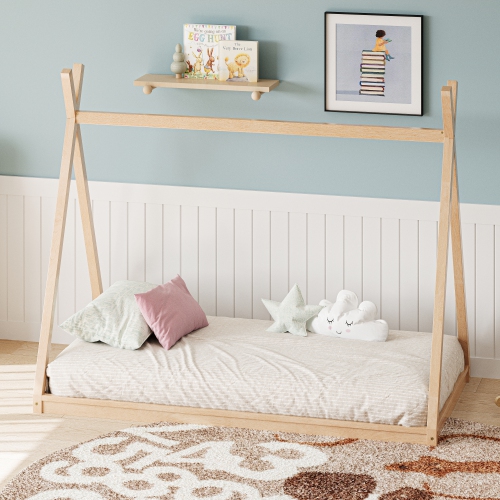 Twin Tent Bed Frame - Montessori, House Shape, Natural