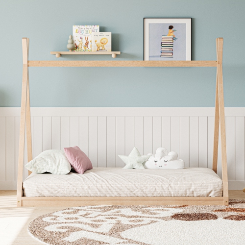 Twin Tent Bed Frame - Montessori, House Shape, Natural
