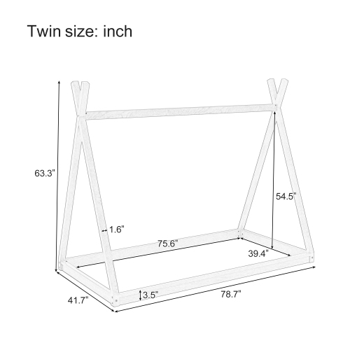 Twin Tent Bed Frame - Montessori, House Shape, Natural