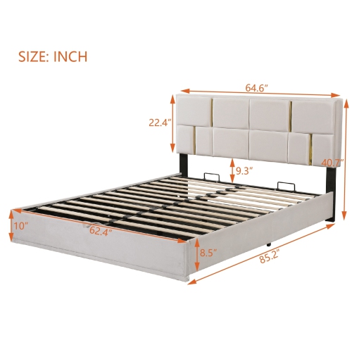 Queen Hydraulic Storage Platform Bed - Beige