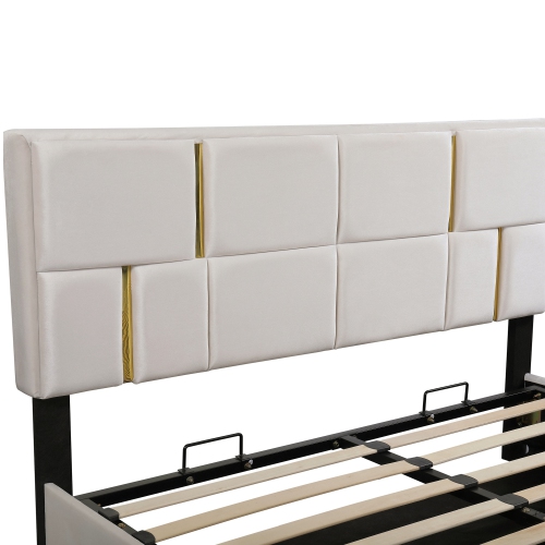 Queen Hydraulic Storage Platform Bed - Beige