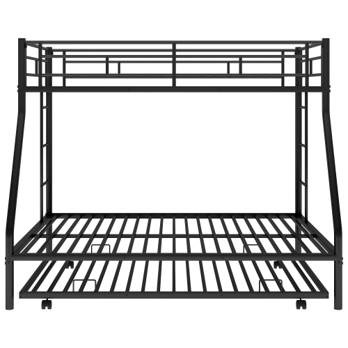 Twin/Full Bunk Bed w/ Trundle, Steel Frame, Ladders, Black