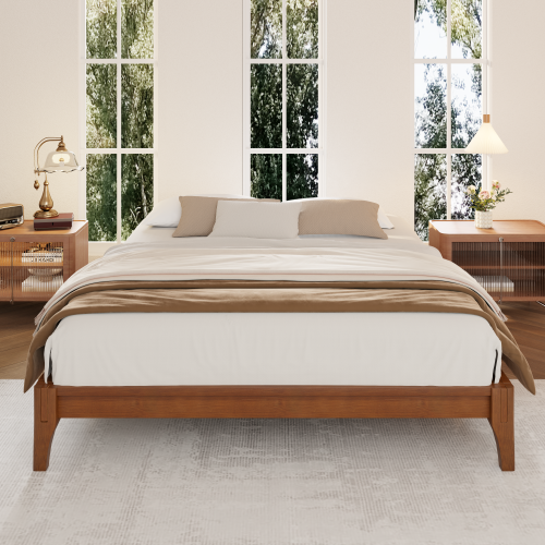 Queen Bamboo Platform Bed Frame - 12" Solid Wood, Slats, No Box Spring