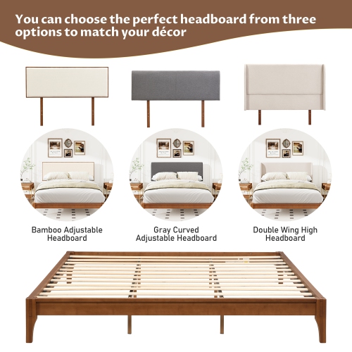 Queen Bamboo Platform Bed Frame - 12" Solid Wood, Slats, No Box Spring