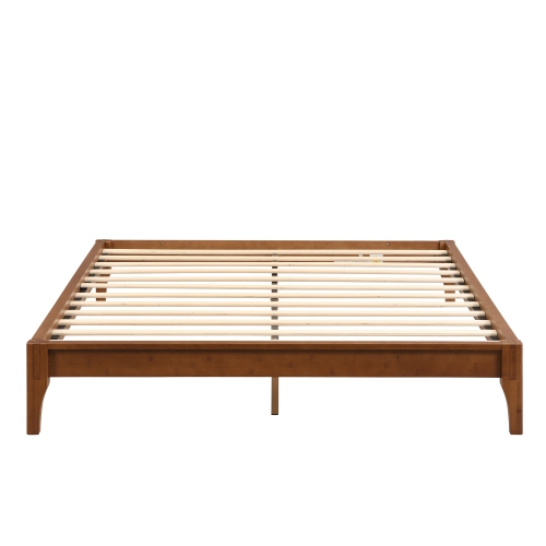 Queen Bamboo Platform Bed Frame - 12" Solid Wood, Slats, No Box Spring