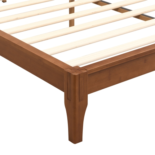 Queen Bamboo Platform Bed Frame - 12" Solid Wood, Slats, No Box Spring