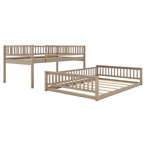 Full XL over Queen Bunk Bed with Ladder and Guardrails, Walnut