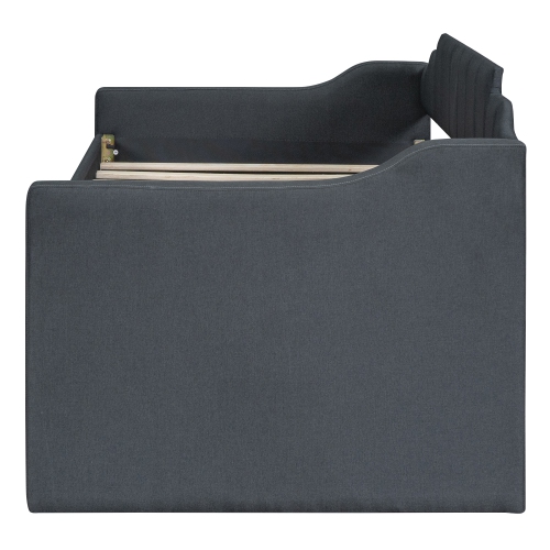 Lit de repos rembourré pour lit simple avec lit gigogne et trois tiroirs, gris