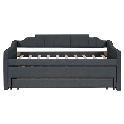 Lit de repos rembourré pour lit simple avec lit gigogne et trois tiroirs, gris