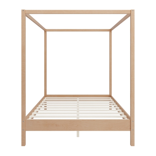 Queen Solid Wood Canopy Bed Frame - Platform, Slats, Natural