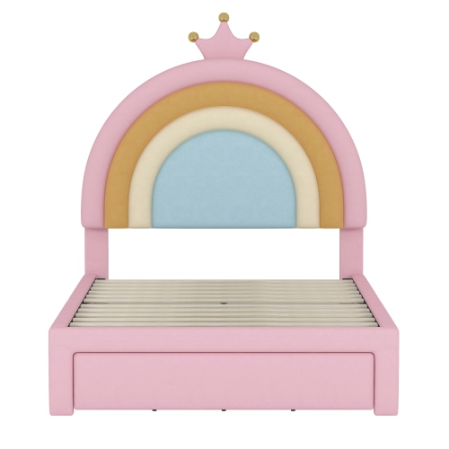 Twin Velvet Rainbow Bed w/ Storage - Princess Platform, Pink
