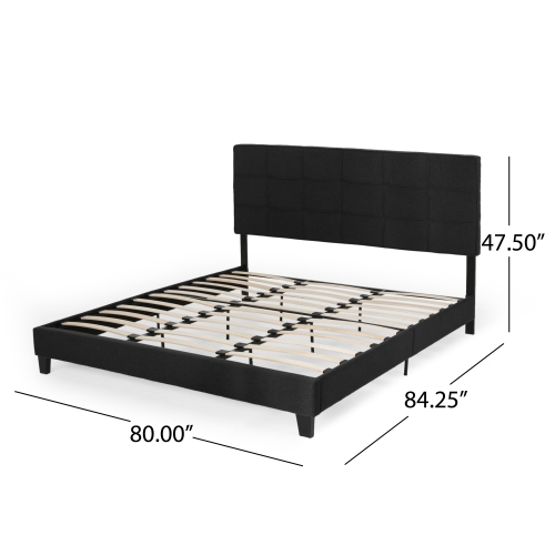King Upholstered Platform Bed Frame - Tufted, Easy Assembly, Black