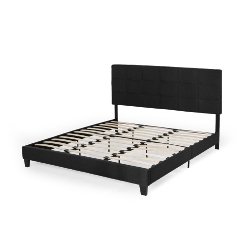 King Upholstered Platform Bed Frame - Tufted, Easy Assembly, Black